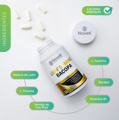 Lion's Mane + Bacopa + L Tirosina + Semilla De Uva - 60 cápsulas de 500 mg