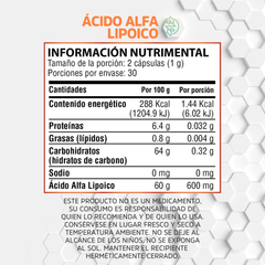 Ácido Alfa Lipoico - 60 Cápsulas de 500 mg