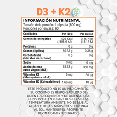 Vitamina D3 + K2 - 60 Cápsulas de 800 mg