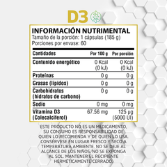 Vitamina D3 - 60 Cápsulas de 185 mg