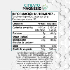 Citrato de Magnesio - 60 Cápsulas de 500 mg