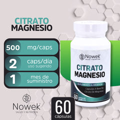 Citrato de Magnesio - 60 Cápsulas de 500 mg