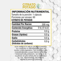 Citrato de Potasio - 60 Cápsulas de 500 mg