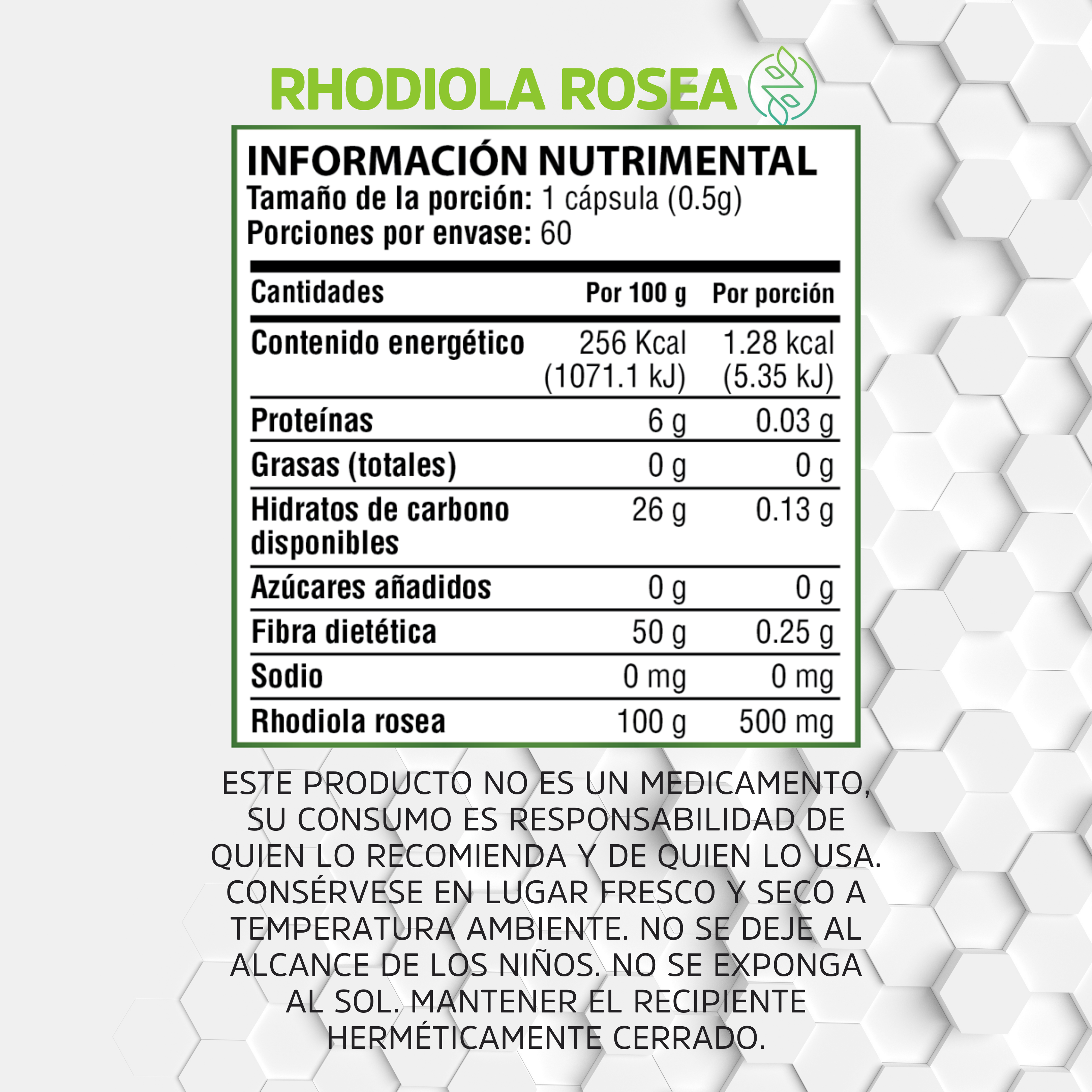 Rhodiola Rosea - 60 cápsulas de 500 mg