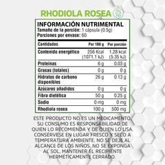 Rhodiola Rosea - 60 cápsulas de 500 mg