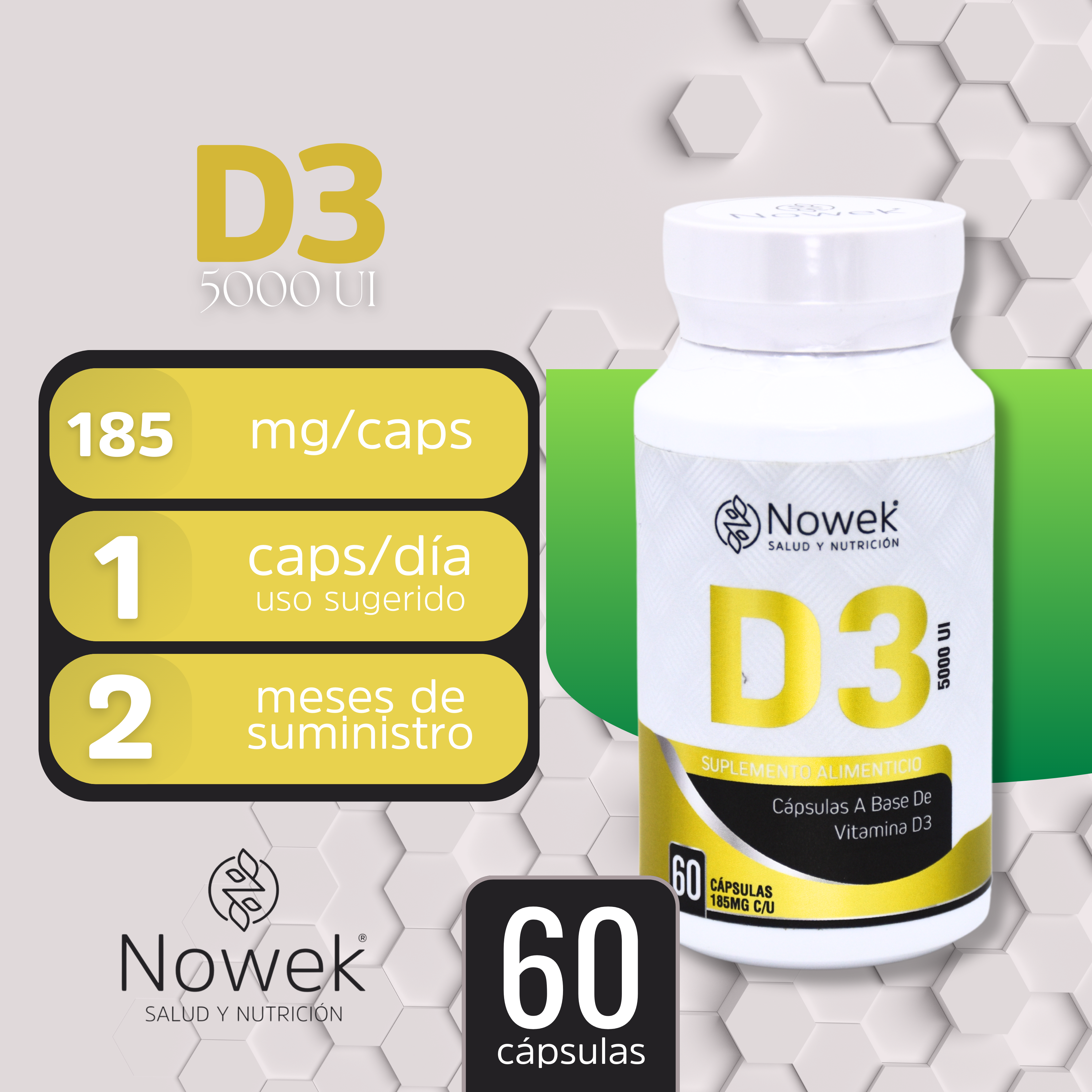 Vitamina D3 - 60 Cápsulas de 185 mg