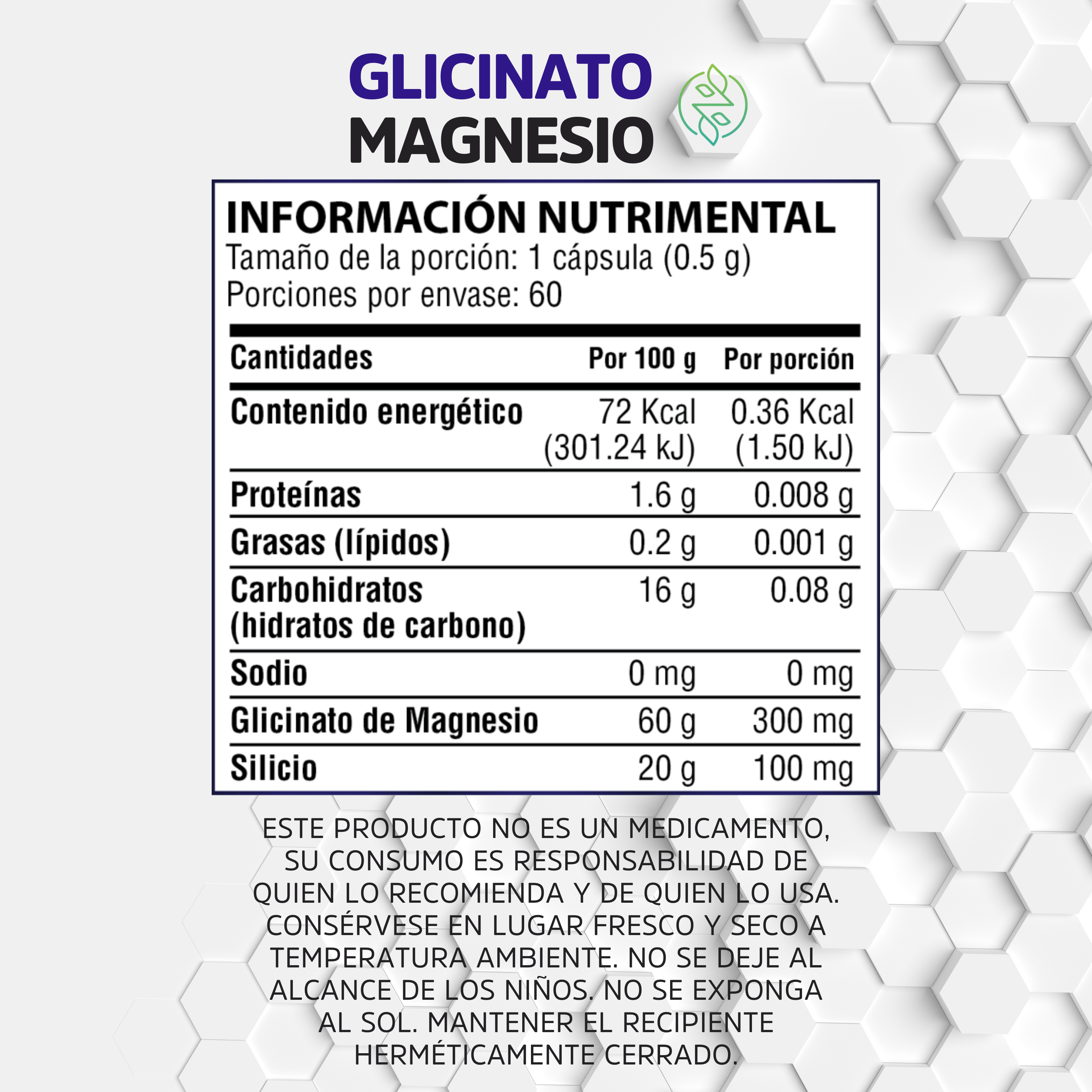 Glicinato de Magnesio - 60 Cápsulas de 500 mg