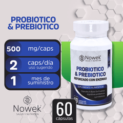 Probiótico & Prebiótico + Enzimas - 60 cápsulas de 500 mg