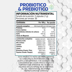 Probiótico & Prebiótico + Enzimas - 60 cápsulas de 500 mg