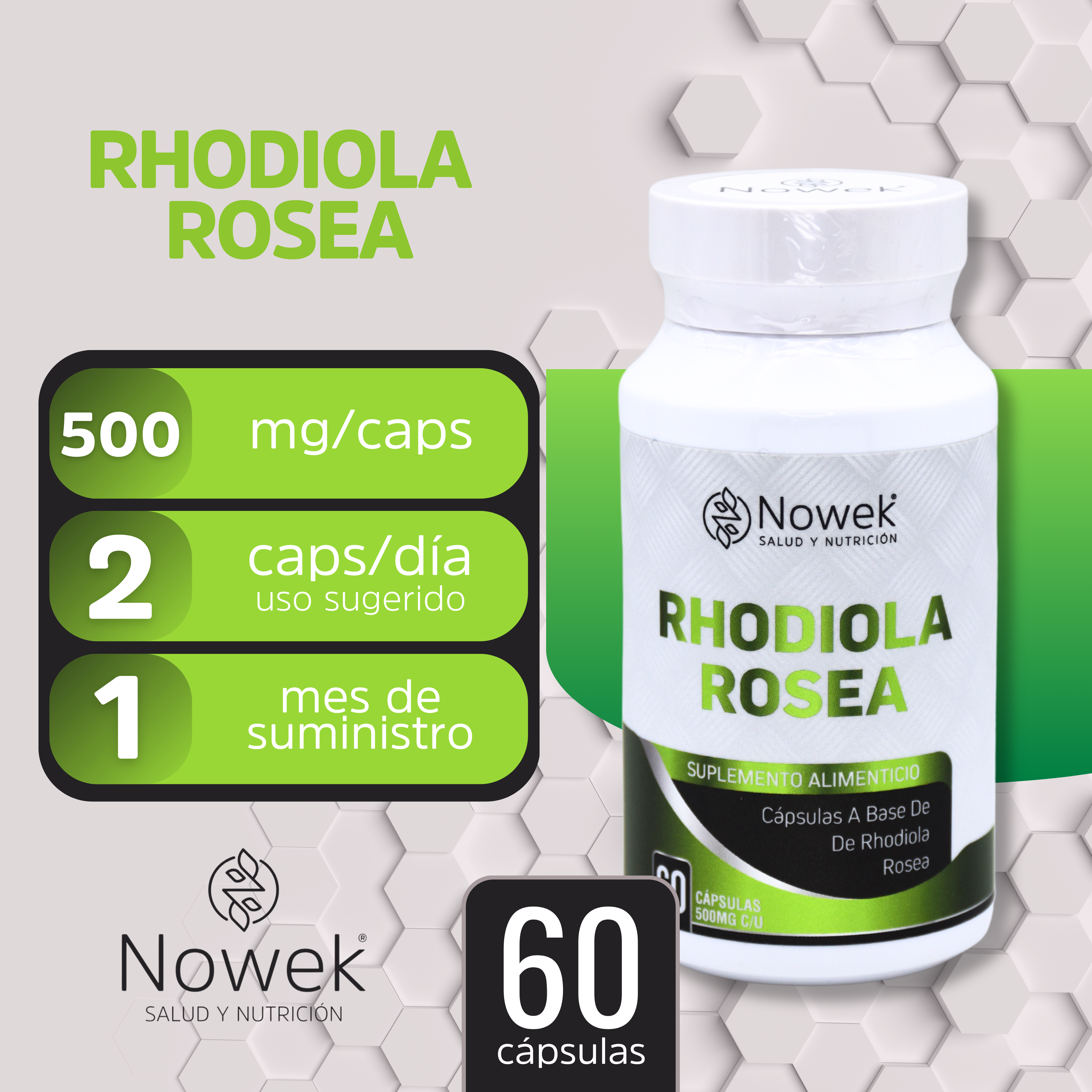 Rhodiola Rosea - 60 cápsulas de 500 mg